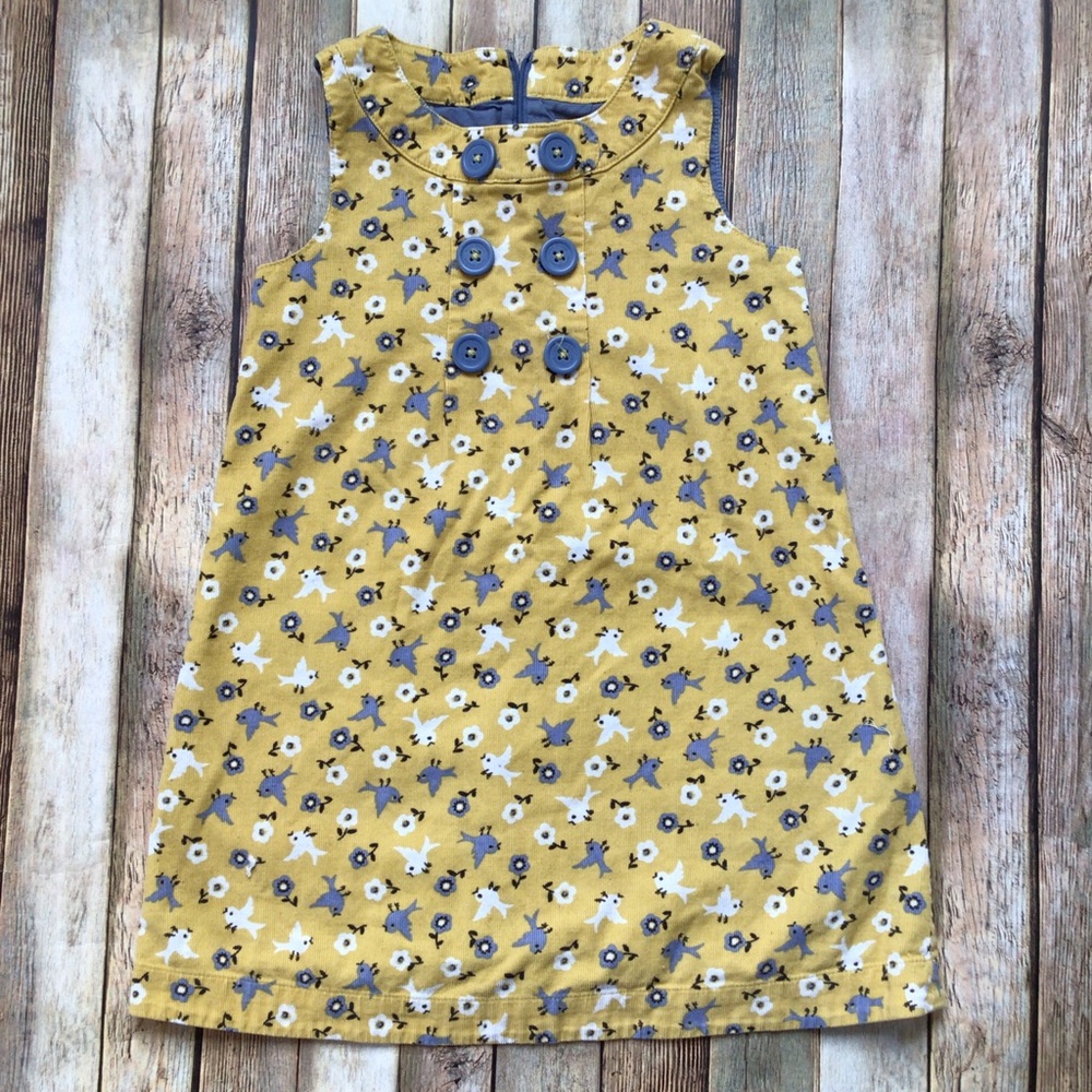 Mini Boden Yellow Floral A-Line Dress with Blue Buttons